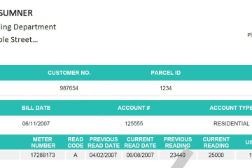 Screen shot of the top third of a sample utility bill